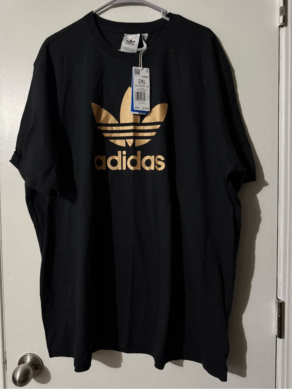 adidas Black Short Sleeve Tee with Gold Trefoil Logo
